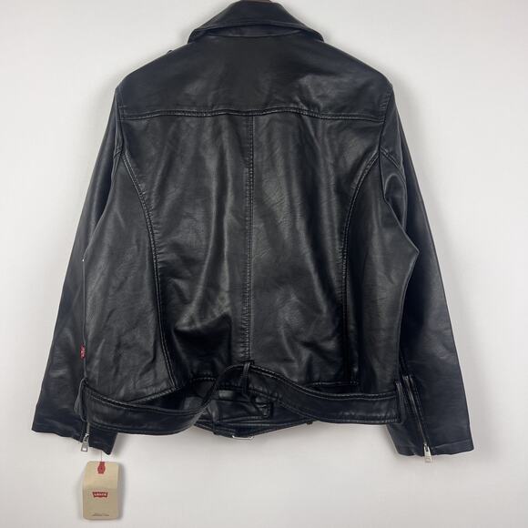 Levi's Women's 2X Black Faux Leather Moto Biker Jacket Belted Full Zip - Picture 5 of 10